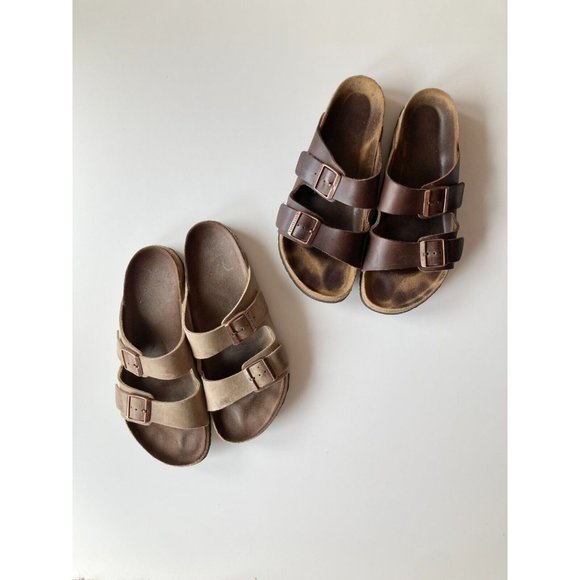 Birkenstock Other - Lot of 2 BIRKENSTOCK Arizona Brown Oiled Leather Strappy Sandals Slides, Size 44